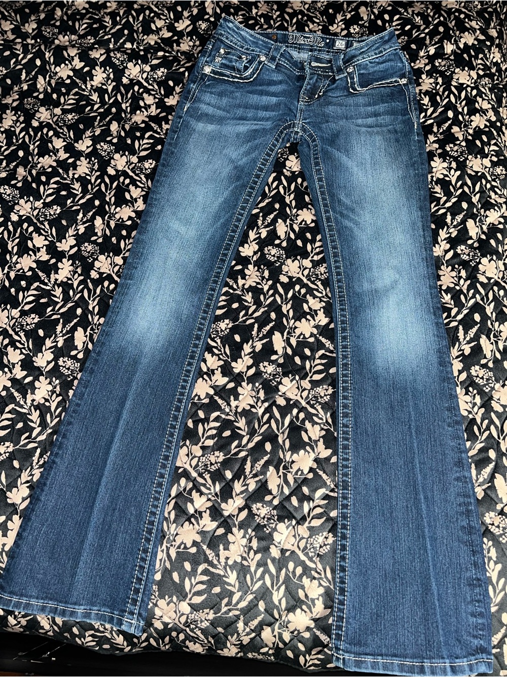 Miss Me Blue Boot Cut Jeans with Faded Detailing